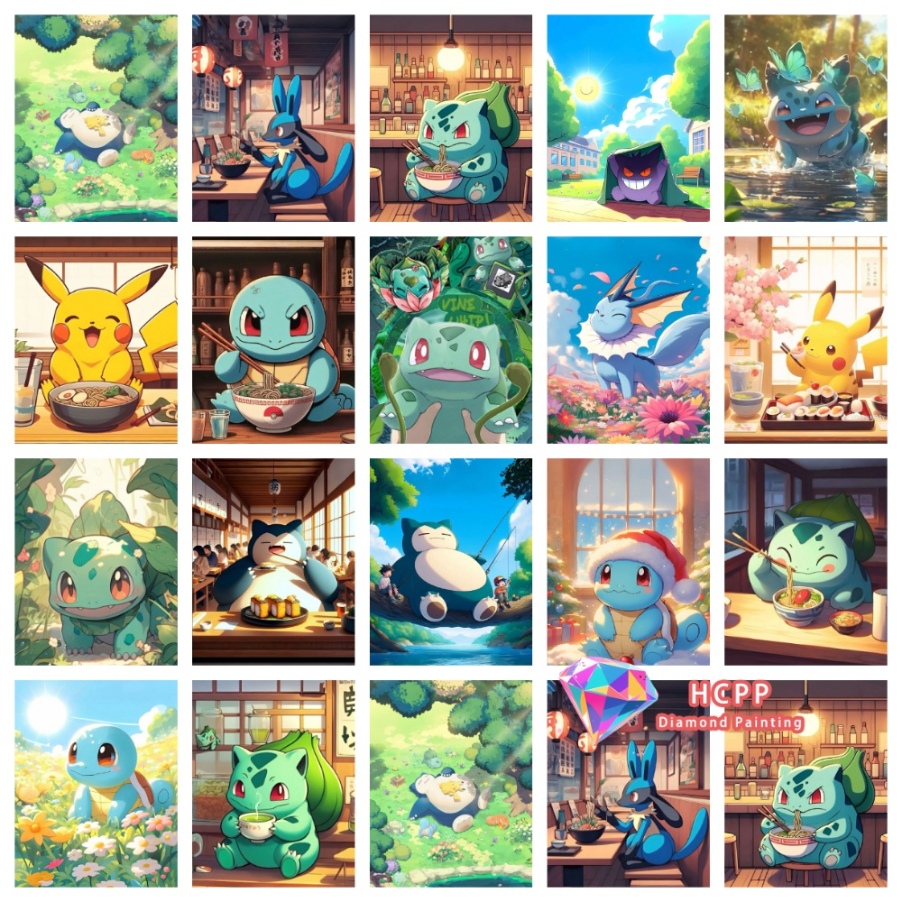 Resin Art Canvas - Zestaw do malowania diamentami Pikachu Bulbasaur